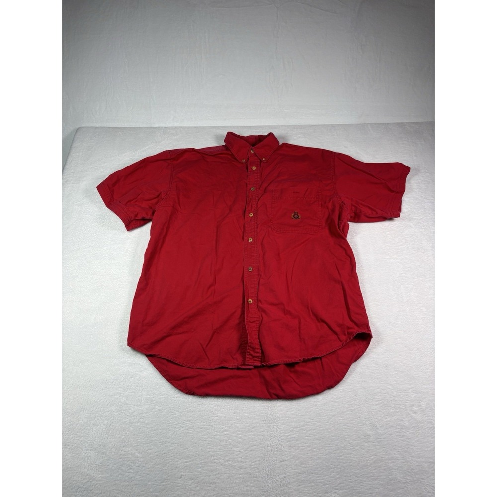Bugle Boy Company Mens Red Short Sleeve Button Up Shirt Size Large Regular Fit